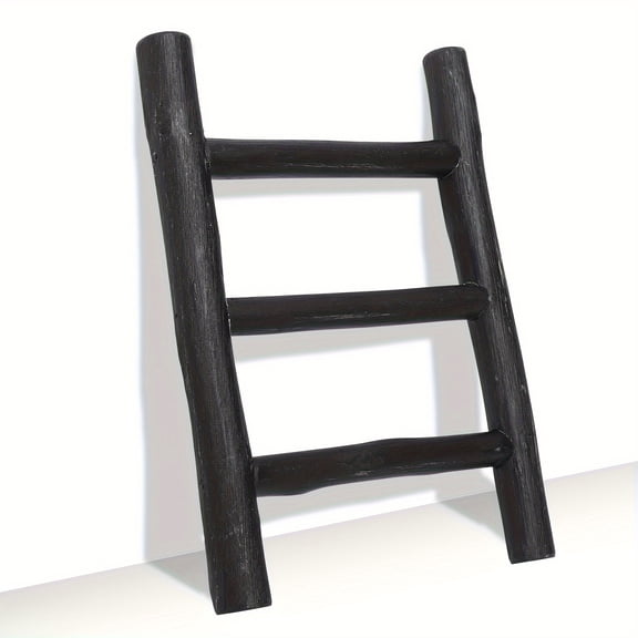 Rustic Farmhouse Mini Wooden Ladder Towel Rack, Brown Multi-Rail Tea Towel Display Holder, Decorative Towel Storage Rack For Kitchen Countertop & Bathroom Wall Decor