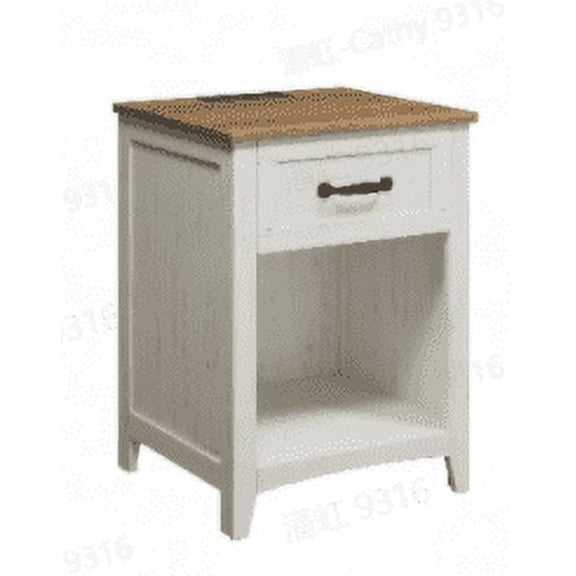 Rustic Farmhouse Nightstand with Charging Station - Versatile Storage Solution for Bedroom and Living Room