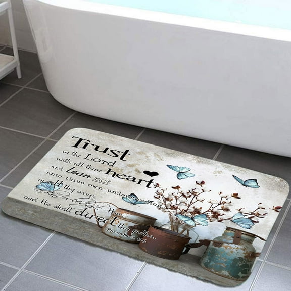 Rustic Farmhouse Non-slip Bath Mats Rugs, Flower Inspirational Quotes Shabby Chic Country Bathroom Mats Rugs, Bible Verse Scripture Quotes Door Mats for Kitchen Living Room and Bathroom 19X31IN