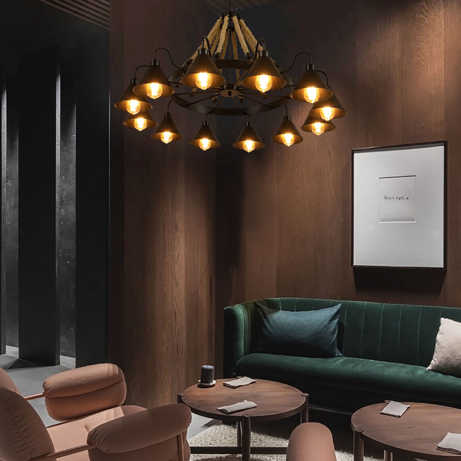 Rustic Farmhouse Pendant Chandelier Ceiling Light Cafe Bar Hemp Rope Fixture