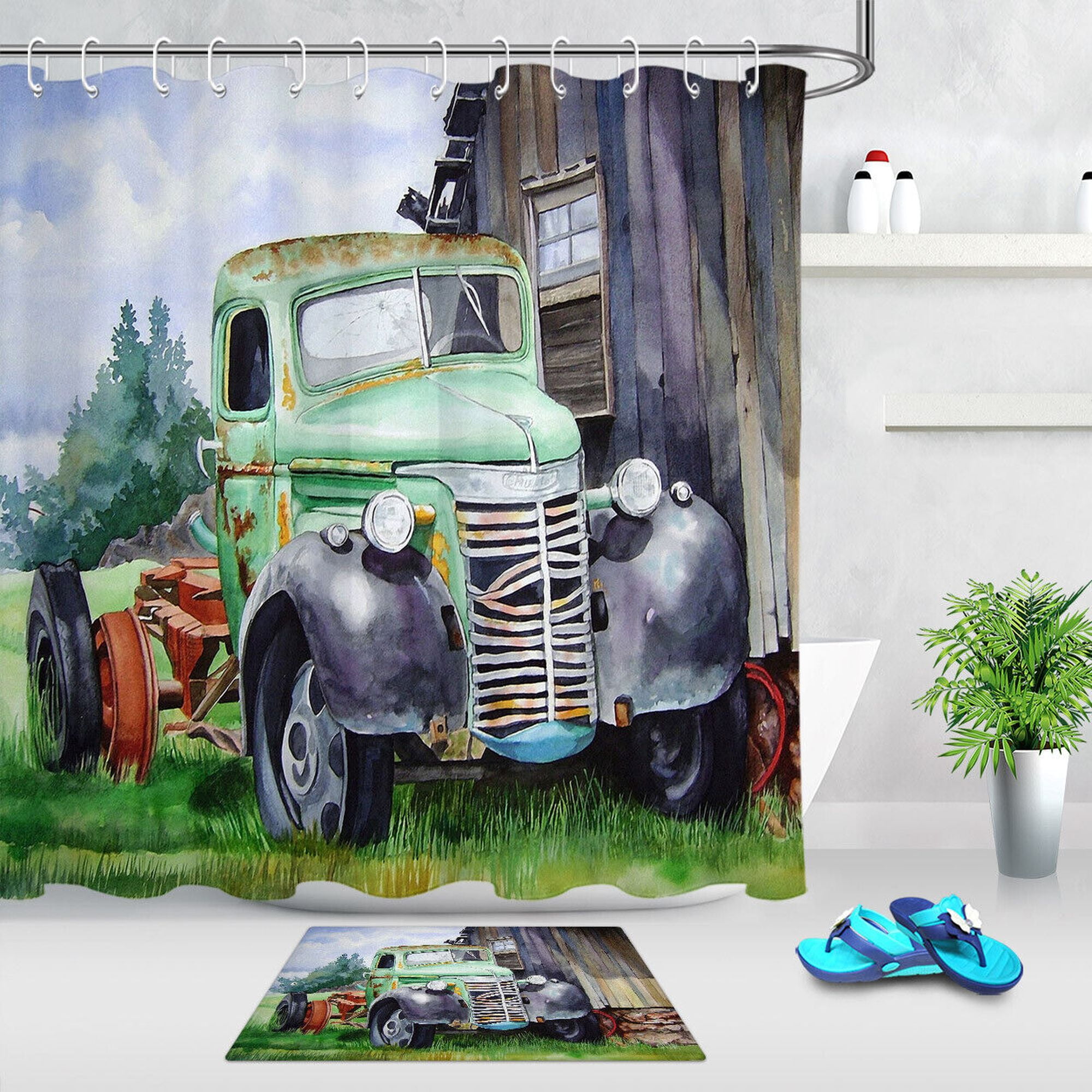 Rustic Farmhouse Pickup Truck Bathroom Decor Set with Vintage Charm
