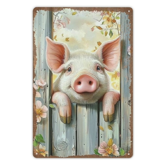 Rustic Farmhouse Pig Metal Sign Retro Wall Decor For Bathroom, Garage & Home