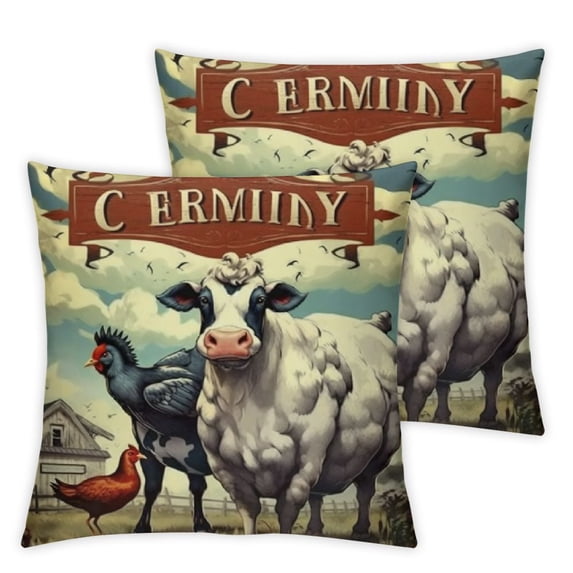 Rustic Farmhouse Pillow Covers Farm Animal Throw Pillow Case Buffalo Plaid Sheep chicken Pig Cow Country Cushion Cover for Couch Sofa