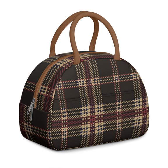 Rustic Farmhouse Plaid Insulated Lunch Tote, Reusable Cooler with Vintage Checkered Print, Ideal for Picnic, Beach, and Travel