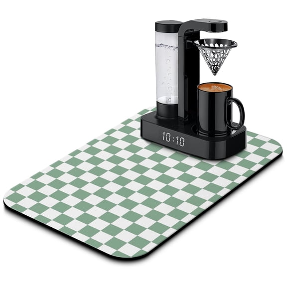 Rustic Farmhouse Plaid Print Coffee Station Mat - Eco-Friendly Absorbent Pad, Geometric Pattern, Non-Slip Kitchen Mat, 15.7 x 23.6 Inch