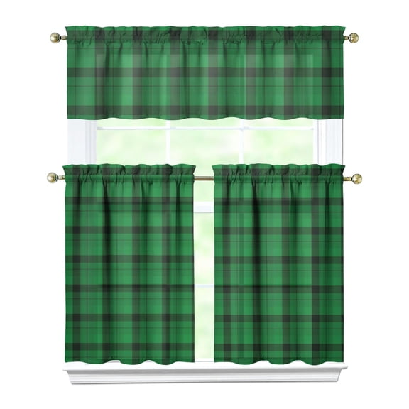 Rustic Farmhouse Plaid Print Kitchen Curtains - 3-Piece Checkered Tier Set for Small Window Treatment