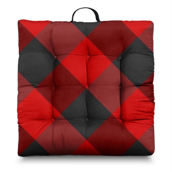 Rustic Farmhouse Plaid Print Meditation Cushion - Square Floor Sitting Pillow, Retro Checkered Design, Sunlight-Activated Fluffiness, 22x22 Inch