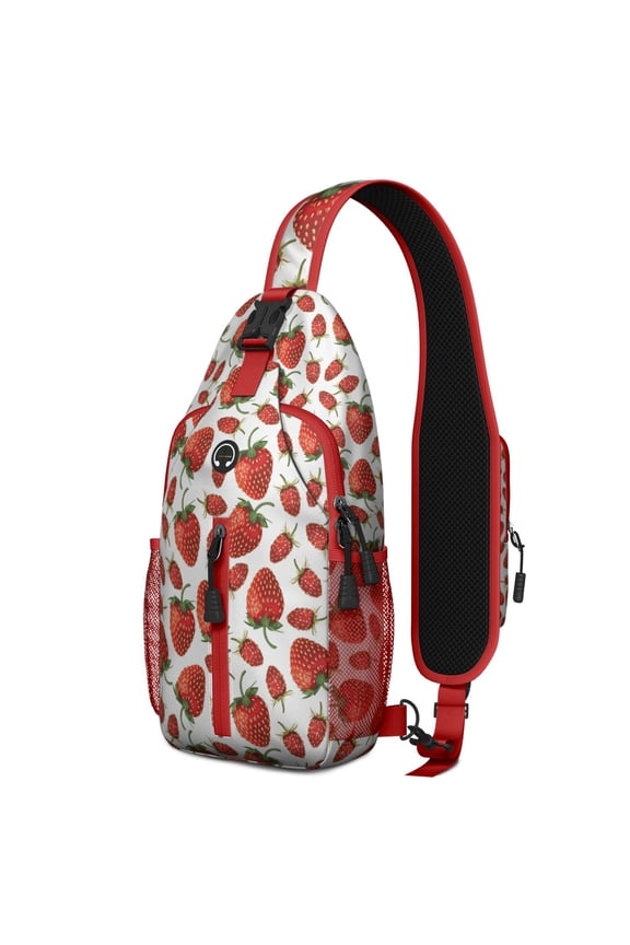 Rustic Farmhouse Plaid Print Sling Backpack – Red Buffalo Plaid Shoulder Bag with Vintage Texture, Secure Zipper Compartments & Anti-Theft Back Pocket