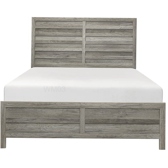 Rustic Farmhouse Queen Bed Frame, Gray Wood Platform Bed with Headboard & Footboard