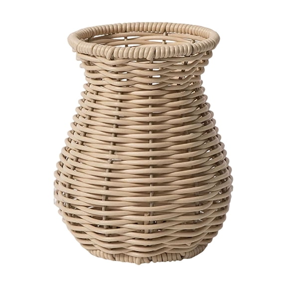 Rustic Farmhouse Rattan Vase for Decor Woven Vase Flower Arrangement Country Rustic Style Rattan Flower Basket for Tabletop Centerpiece Home Decor,5.70 X 4.72 X 4.72 Inches