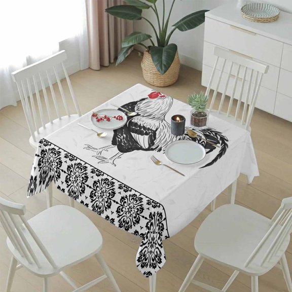 Rustic Farmhouse Rooster Table Cloth 54x54in, Waterproof Square Tablecloth Wipeable Tablecloths Watercolor Animal Flower Pattern Table Covers for Dining Tables Party Indoor Outdoor