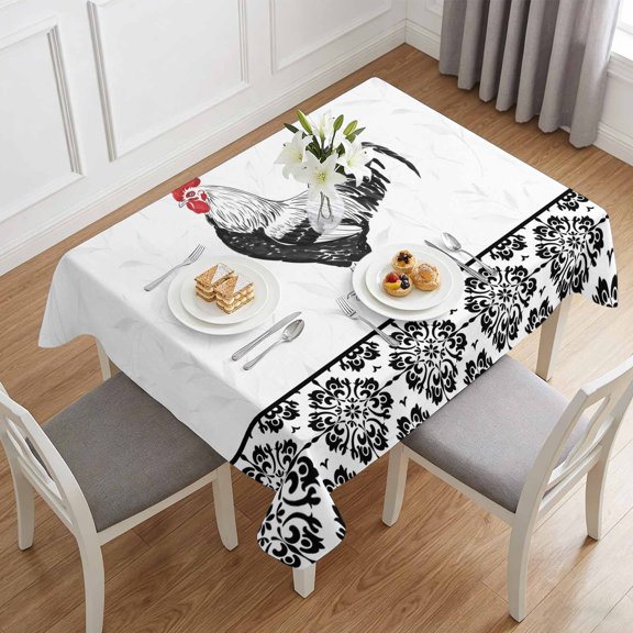 Rustic Farmhouse Rooster Table Cloth 60x84in, Waterproof Rectangle Tablecloth Wipeable Tablecloths Watercolor Animal Flower Pattern Table Covers for Dining Tables Party Indoor Outdoor