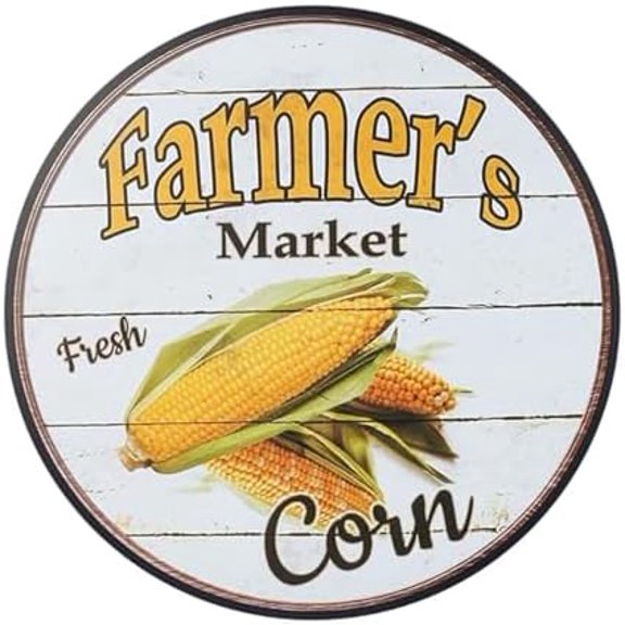 Rustic Farmhouse Round Metal Tin Sign Farmers Market Fresh Coin Sign Retro Kitchen Decor Wall Door Hanger Decor Sign Diameter 12 in, cloor3