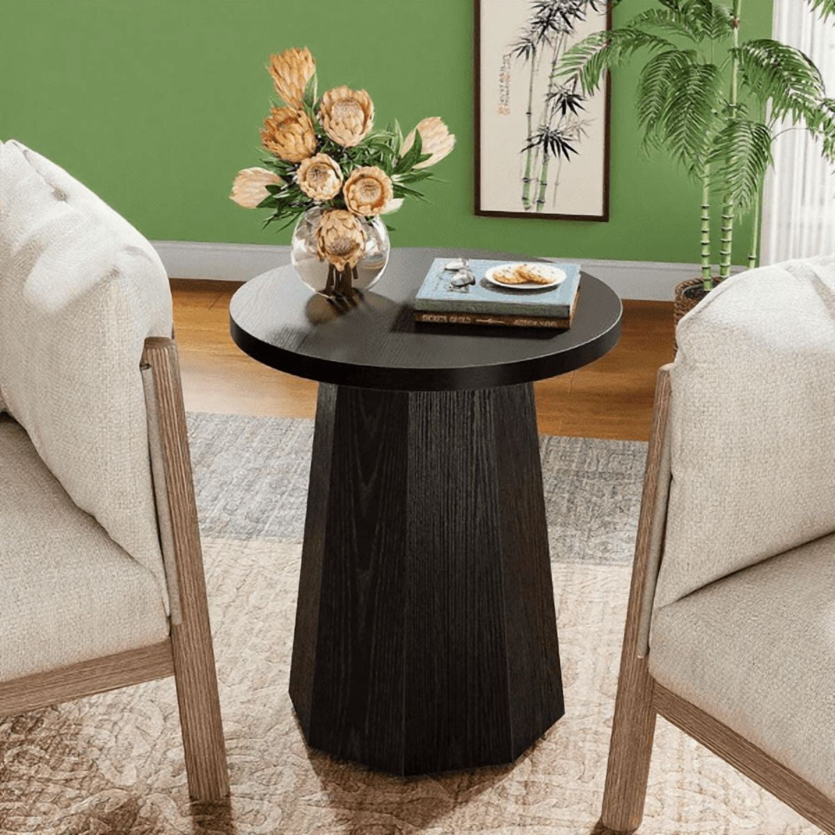 Psd Round Table Rustic Farmhouse Round Pedestal Side Table, Octagonal Base, Water ...