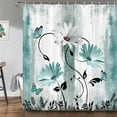 thumbnail image 1 of Rustic Farmhouse Shower Curtain for Bathroom, Farm Teal Daisy Floral Flowers and Butterfly on Country Wooden Bath Curtains, Turquoise Blue Fabric Bathroom Decor Set with Hooks 69x70, 1 of 5