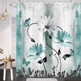 thumbnail image 1 of Rustic Farmhouse Shower Curtain for Bathroom, Farm Teal Daisy Floral Flowers and Butterfly on Country Wooden Bath Curtains, Turquoise Blue Fabric Bathroom Decor Set with Hooks 36X72, 1 of 6
