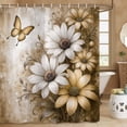 thumbnail image 1 of Rustic Farmhouse Shower Curtain, Beige & Brown Daisy Floral with Golden Butterfly Bathroom Decor, Vintage Watercolor Shower Curtain, Waterproof Polyester Fabric with 12 Hooks, 54x72 Inches, 1 of 7