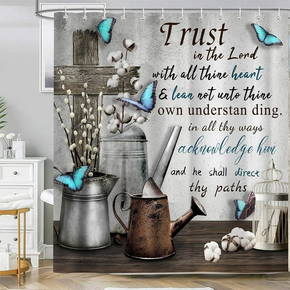 Rustic Farmhouse Shower Curtain,Bible Verse Inspirational Quotes Country Farm Bath Curtains,Grey Vintage Waterproof Fabric Bathroom Decor Set with Hooks-36"W x 72"L (Pack of 1)