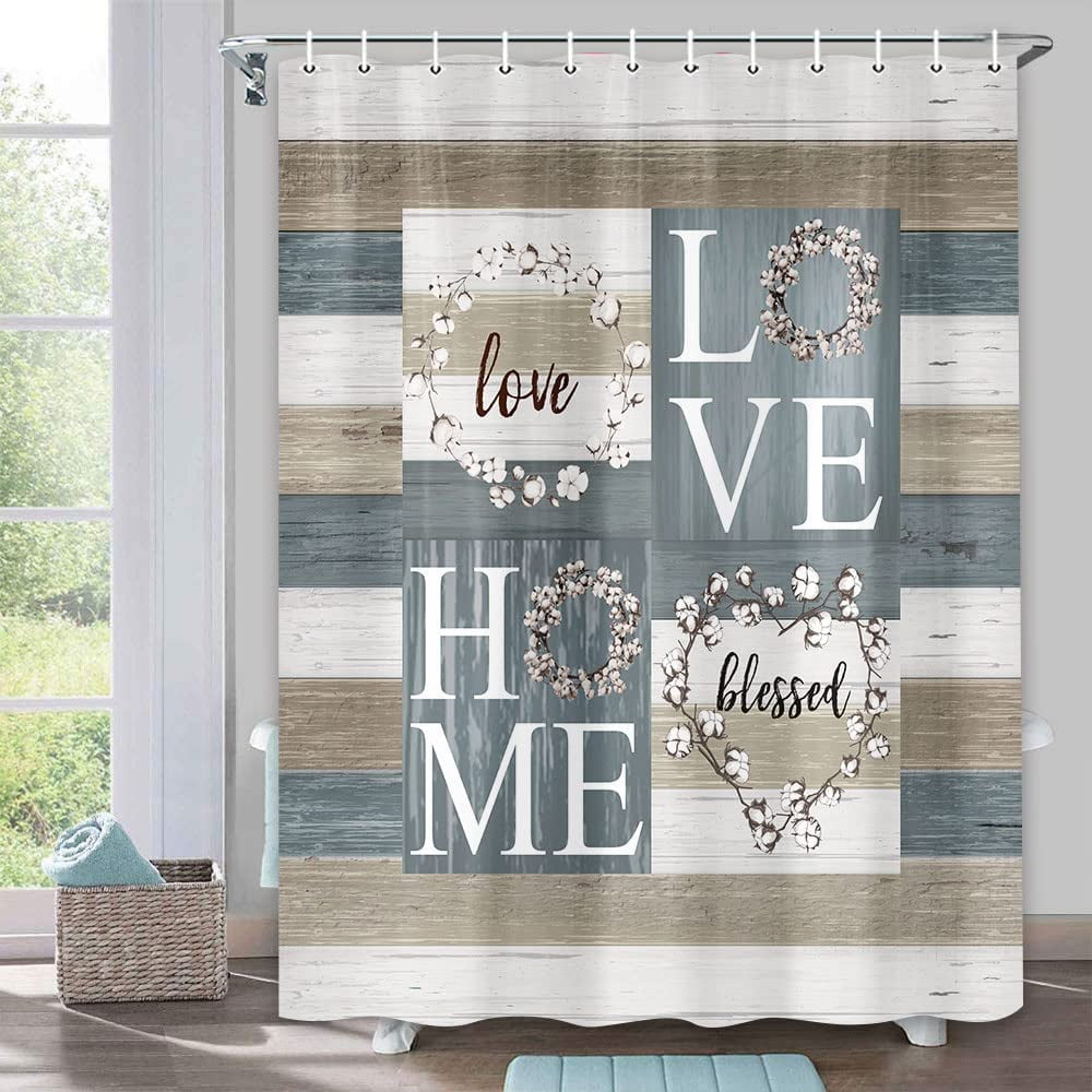 Rustic Farmhouse Shower Curtain, Cotton Flower Shower Curtains, Country