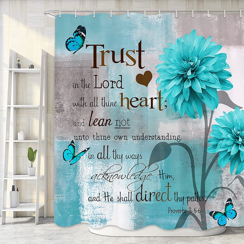 Rustic Farmhouse Shower Curtain, Farm Teal Turquoise Dahlia Floral