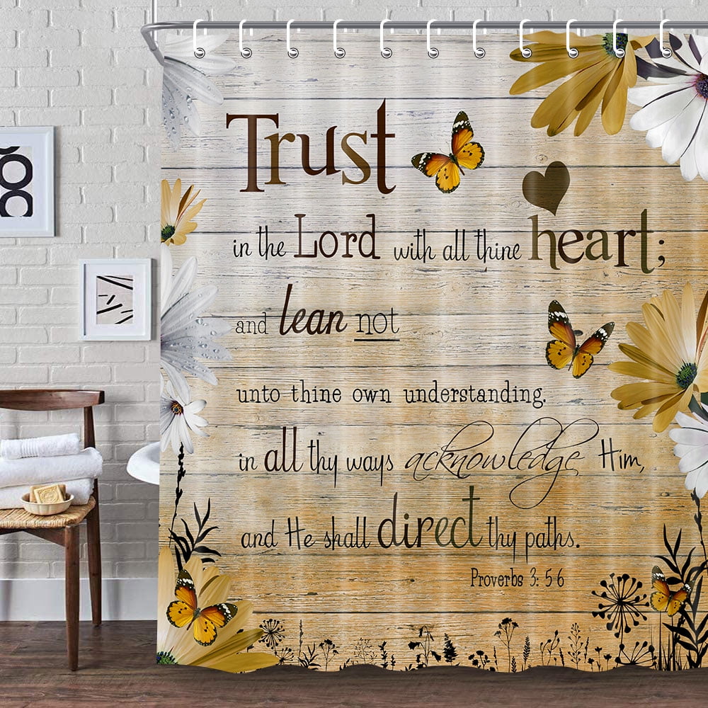 Rustic Farmhouse Shower Curtain, Farm Yellow Daisy Floral Flowers and