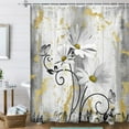 thumbnail image 1 of Rustic Farmhouse Shower Curtain, Farm Yellow Grey Daisy Floral Flowers and Butterfly on Country Wooden Shower Curtain for Bathroom, Gray White Shower Curtain with Hooks, 60X70IN, 1 of 5