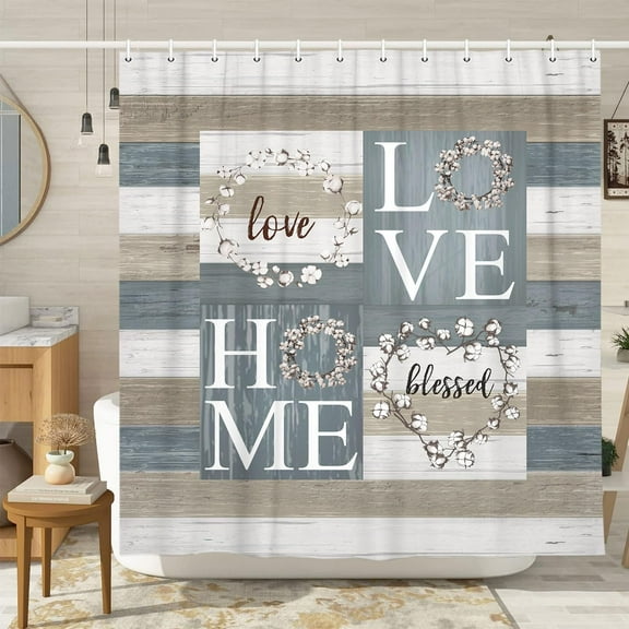 Rustic Farmhouse Shower Curtain Guest Cotton Flower Shower Curtains Country Love Home Wooden Barn Door Decor Fabric Bath Curtains Set 72X72 Inches with Hooks