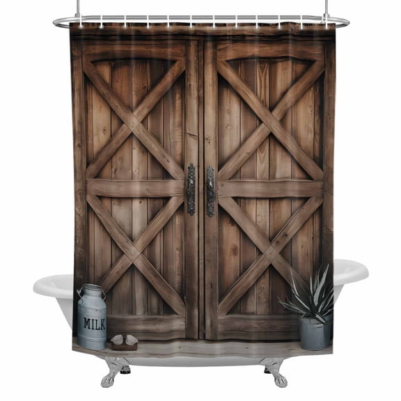 Rustic Farmhouse Shower Curtain Set with Hooks, Barn Door Countryside Waterproof Fabric Bathroom Curtains Decor Home Accessories,Stall 36 X 72 Inch