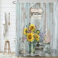 thumbnail image 1 of Rustic Farmhouse Shower Curtain,Sunflower Floral Shower Curtains Sets for Bathroom,Retro Country Teal Wooden Barn Board Waterproof Fabric Stall Bath Curtain with 12 Hooks 72x72in, 1 of 6