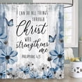 thumbnail image 1 of Rustic Farmhouse Shower Curtaini, Blue Teal Butterfly Cotton Flower Inspirational Quotes Chic Country Shower Curtain for Bathroom, Bible Verse Scripture Quotes Bath Curtain Set with Hooks, 70X70inch, 1 of 5