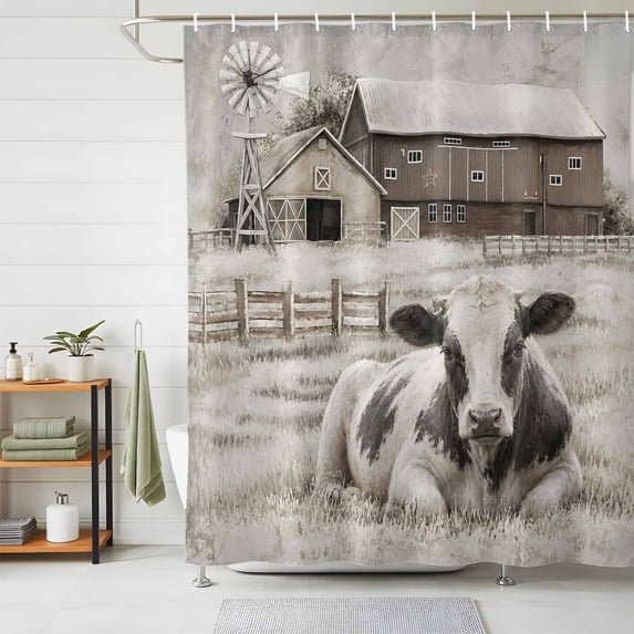 Rustic Farmhouse Shower Curtains for Bathroom, Vintage Rustic Windmill House Barn Waterproof Fabric Shower Curtain, Decorative Bathroom Curtain for Bathtub, 72"x84", No Hooks Included