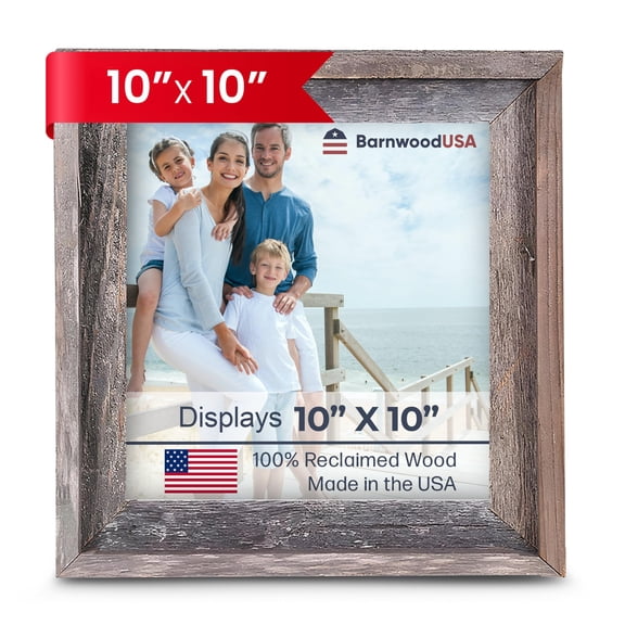 Farmhouse Style Rustic Picture Frame - Reclaimed Wood Photo Frame – Signature Wall Picture Frames for Living Room, Bedroom, Office Display - Décor Made in USA Natural Weathered Gray 10" x 10"