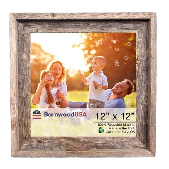 Farmhouse Style Rustic Picture Frame - Reclaimed Wood Photo Frame – Signature Wall Picture Frames for Living Room, Bedroom, Office Display - Décor Made in USA Natural Weathered Gray 12" x 12"