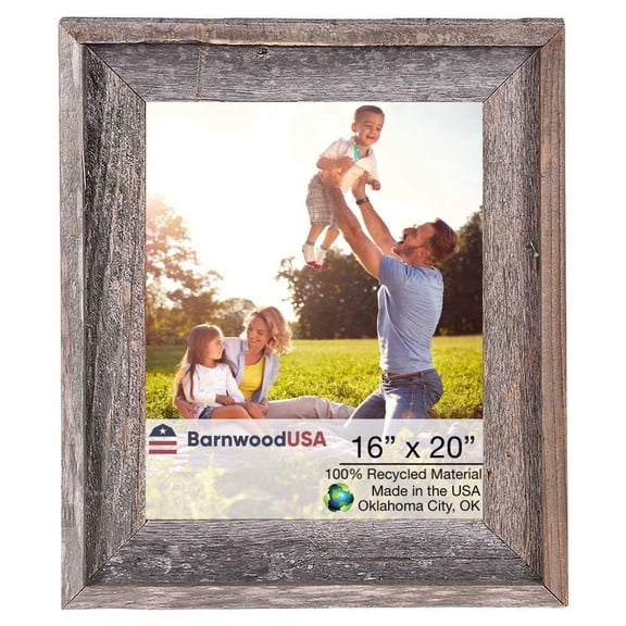 Farmhouse Style Rustic Picture Frame - Reclaimed Wood Photo Frame – Signature Wall Picture Frames for Living Room, Bedroom, Office Display - Décor Made in USA Natural Weathered Gray 16" x 20"