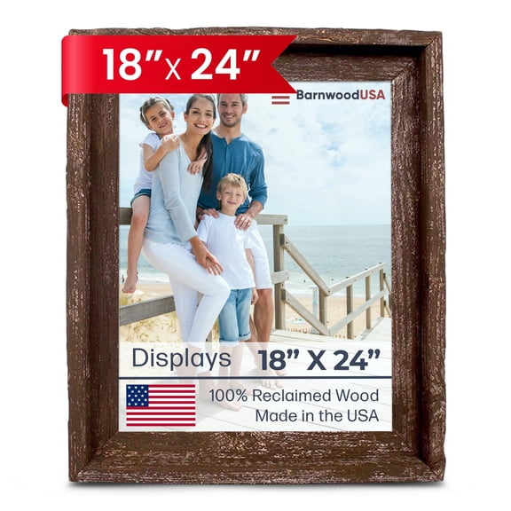 Farmhouse Style Rustic Picture Frame - Reclaimed Wood Photo Frame – Signature Wall Picture Frames for Living Room, Bedroom, Office Display - Décor Made in USA Espresso Brown 18" x 24"