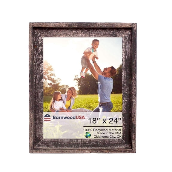 Farmhouse Style Rustic Picture Frame - Reclaimed Wood Photo Frame – Signature Wall Picture Frames for Living Room, Bedroom, Office Display - Wooden Frames for Décor Made in USA Smoky Black 18" x 24"