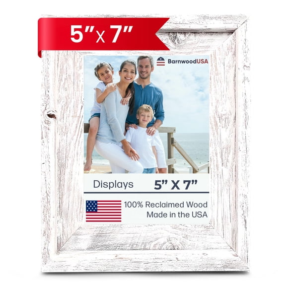 Farmhouse Style Rustic Picture Frame - Reclaimed Wood Photo Frame – Signature Wall Picture Frames for Living Room, Bedroom, Office Display - Wooden Frames for Décor Made in USA White Wash 5" x 7"