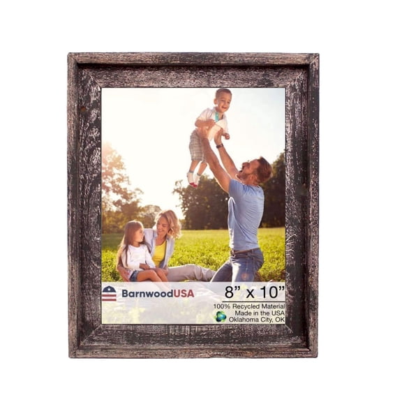 Farmhouse Style Rustic Picture Frame - Reclaimed Wood Photo Frame – Signature Wall Picture Frames for Living Room, Bedroom, Office Display - Wooden Frames for Décor Made in USA Smoky Black 8" x 10"