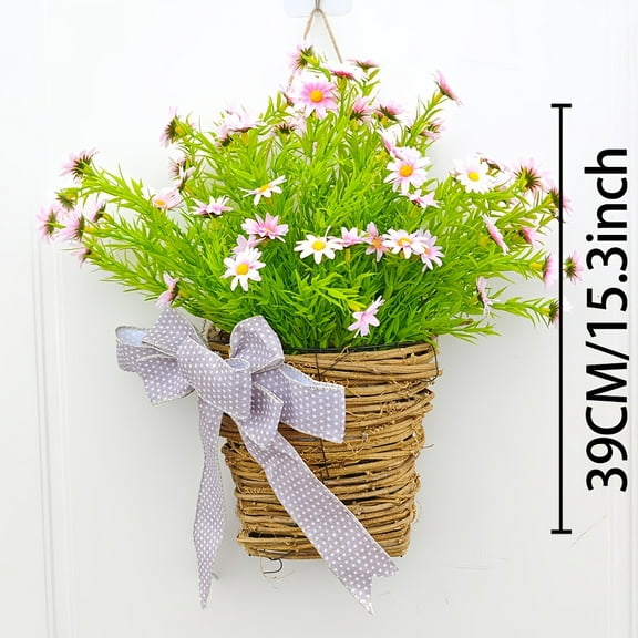 Rustic Farmhouse Spring Summer Wreath - Artificial Flower Basket Door Hanger with Faux Greenery for Windows, Porch & Wall Decor - Farmhouse Holiday Home Decorations (Indoor/Outdoor Seasonal)