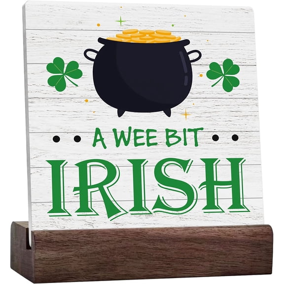 Rustic Farmhouse St Patricks Day Country Home Office Ceramic Desk Decor Irish Good Luck Gift Cute A Wee Bit Irish Sign Cubicle Shelf Tabletop Tiered Tray Decor