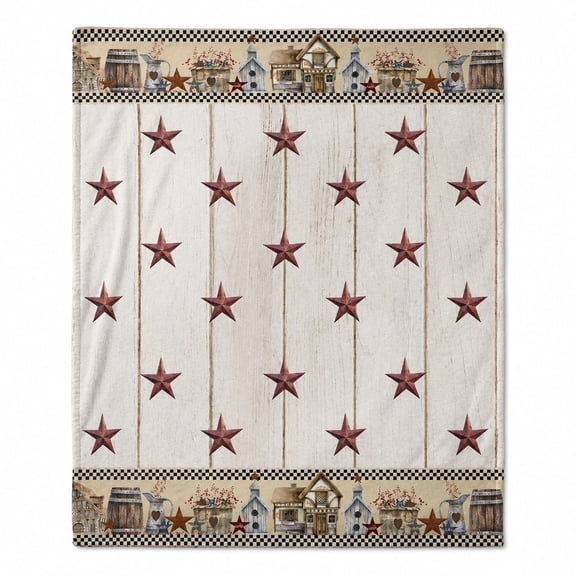 Rustic Farmhouse Star Fleece Throw Blanket, 3D Print Polyester Blanket