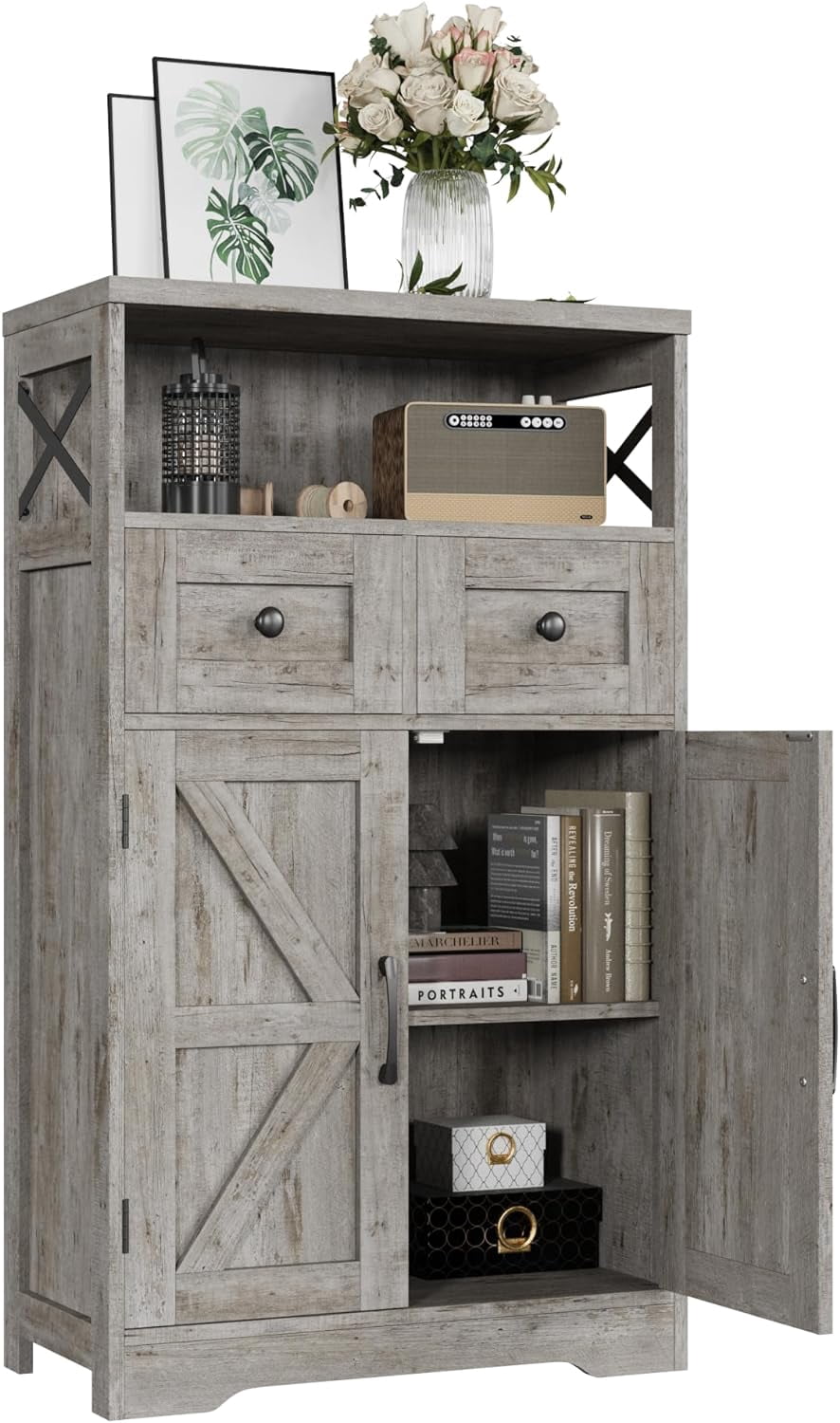 Rustic Farmhouse Storage Cabinet with Drawers and Shelves, Freestanding ...