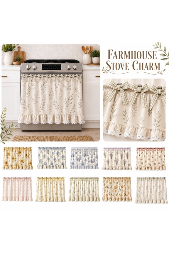Rustic Farmhouse Stove Cover Curtain – Decorative Oven & Appliance Cover with Lace Trim,Vintage Floral Kitchen Dust Guard for Home Countertop & Kitchen Decor