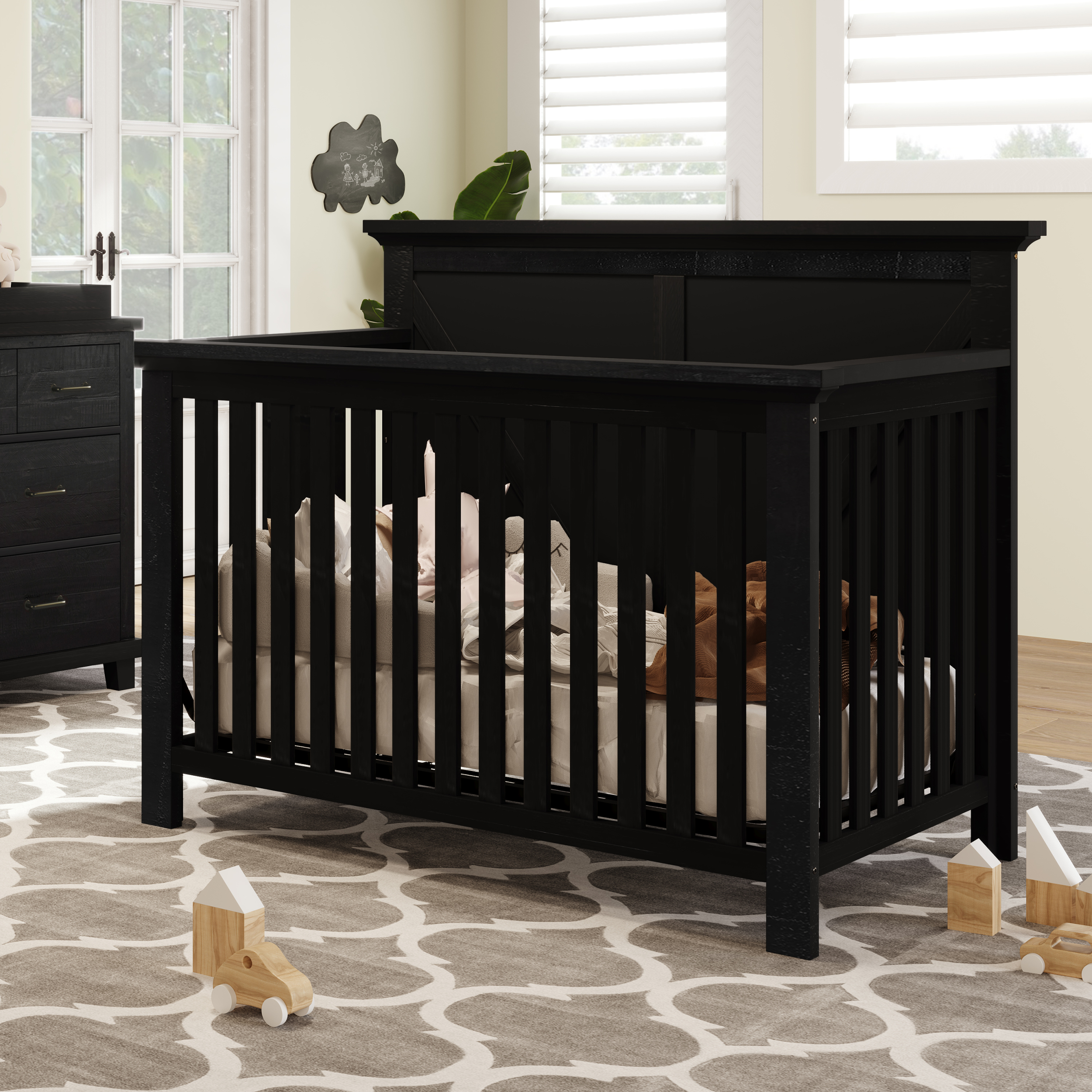 Rustic Farmhouse Style 4in1 Convertible Baby Crib Converts to
