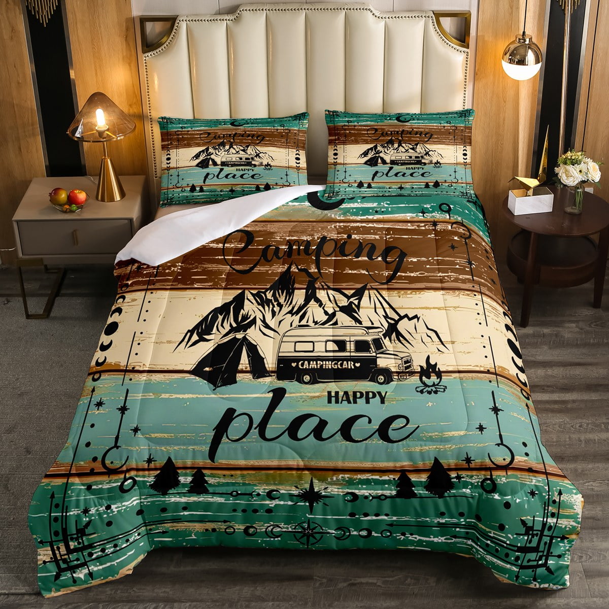 Rustic Farmhouse Style Bedding Comforter Sets, Happy Camping Bedding ...