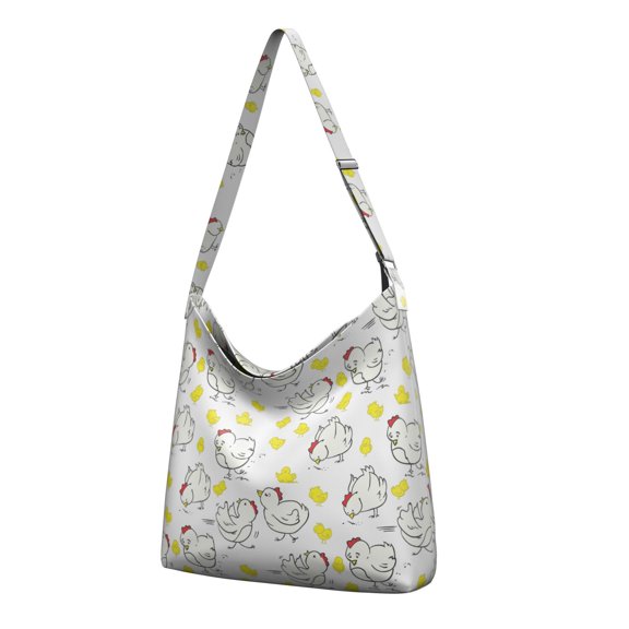 Rustic Farmhouse Style Canvas Bag – Cartoon Chicken and Hen with Egg and Coop Print, Reusable Shopping Tote for Farm Life Fans