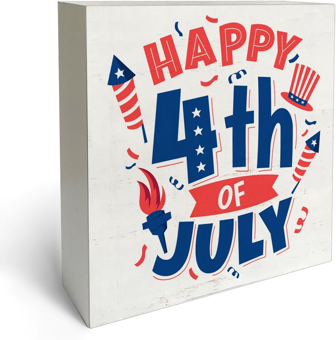 Rustic Farmhouse Style Happy 4th of July Box Sign Wood Desk Sign Decor ...