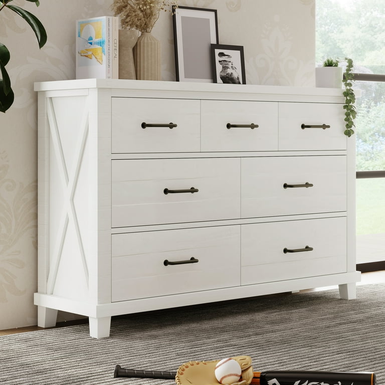 Rustic Farmhouse Style Solid Pine Wood Seven Drawer Dresser for