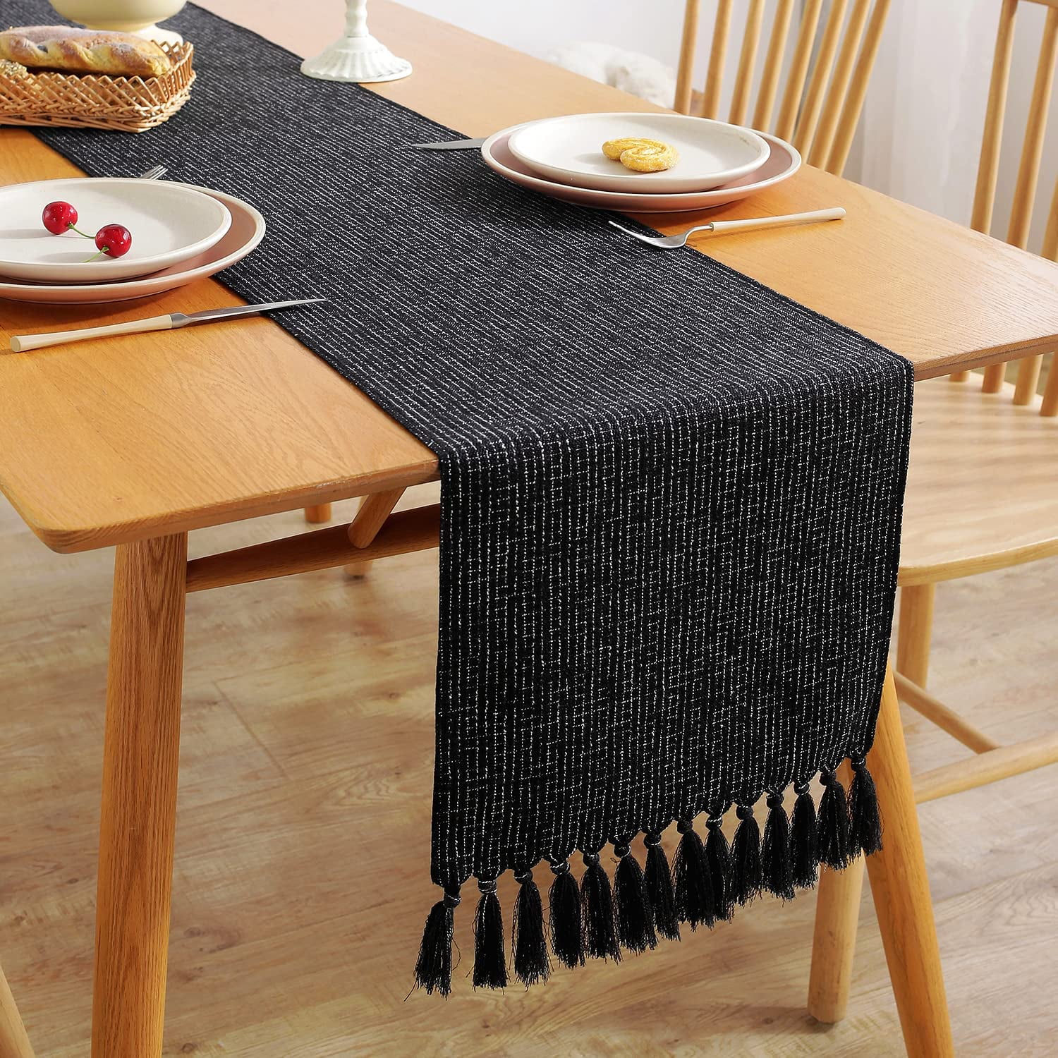 Rustic Farmhouse Style Table Runner, Boho Thick Burlap Linen Washable