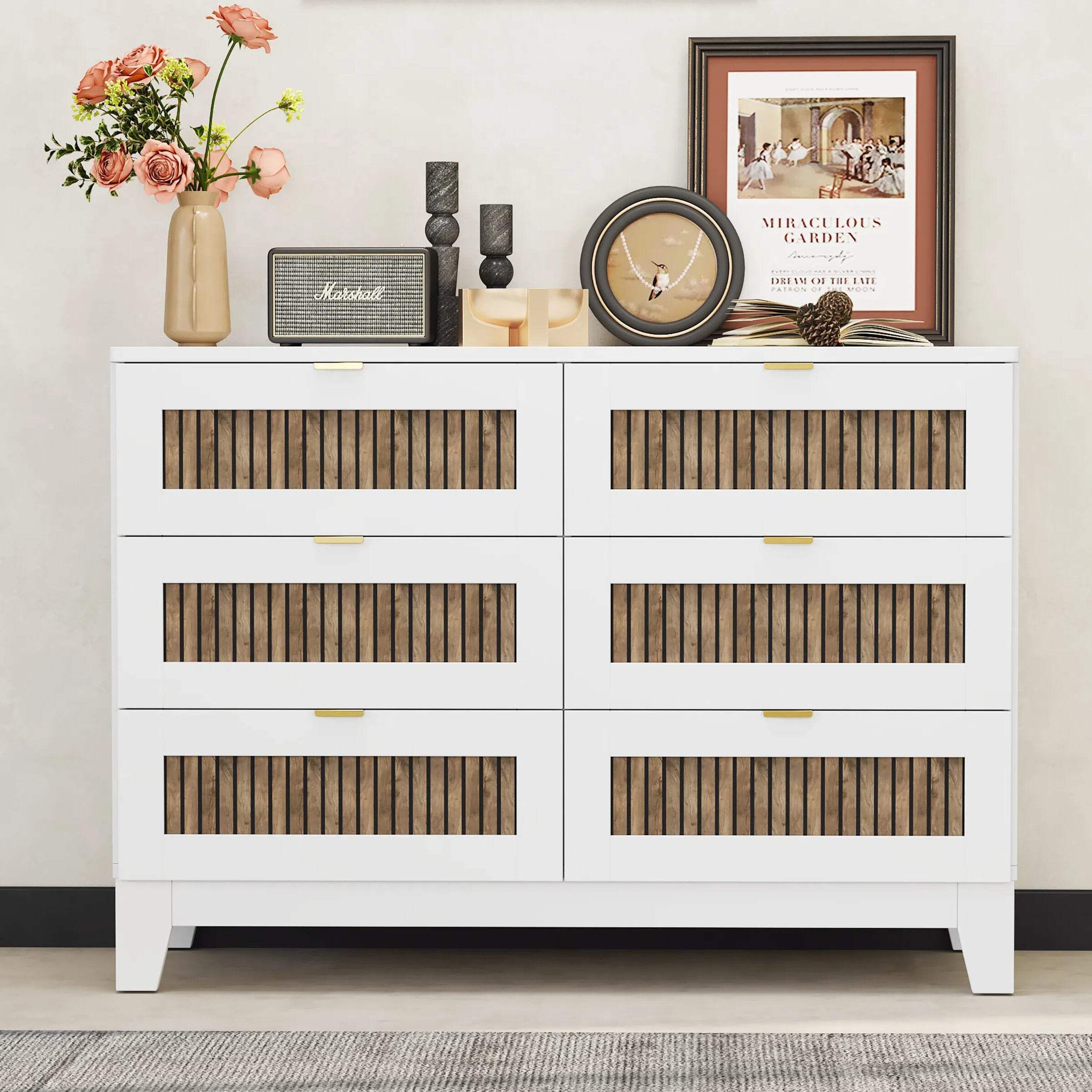 Rustic Farmhouse Style Wooden Dresser With 6 Drawers, Storage Cabinet ...